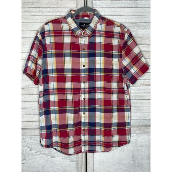 American Eagle Outfitters Plaid Short Sleeve Button Down Shirt Size Large - Picture 1 of 3